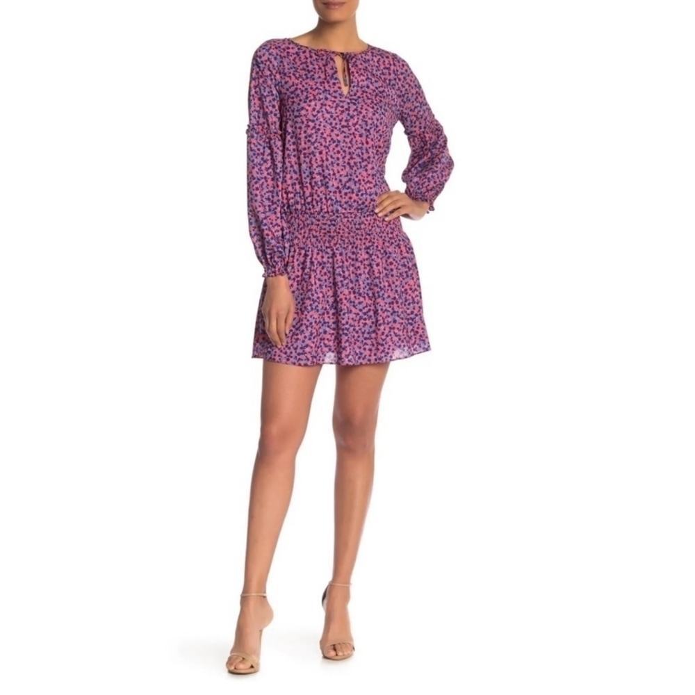 Parker Women Pink/Navy Floral Mini Dress Sz L Cottagecore Boho Praire Party - Picture 12 of 12